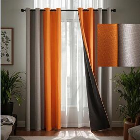 F-CHU Burnt Orange Curtains for Living Room Grey and Orange Patchwork Curtains Thermal Insulated Room Darkening Window Drapes for Bedroom Grommet 72 inch Long 2 Panels in Kuwait