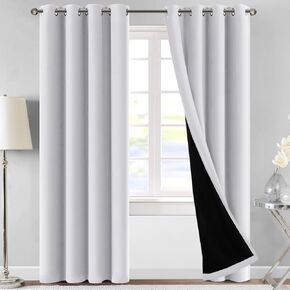 MeilleMaison 100% Blackout Patio Curtain Panels Full Light Blocking Curtains with Black Liner for Sliding Door 84 Inches Long Curtains(1 Panel, Light Grey) (MMCSSQZGLTL84C5), 100" W x 84" L in Kuwait