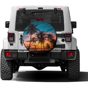 KiuLoam Coconut Palm Trees Beach Sunset Spare Tire Cover with Backup Camera Hole Universal Sunscreen Waterproof Wheel Covers for Trailer RV SUV Truck and Many Vehicles (17" for Diameter 31"-33") in Kuwait