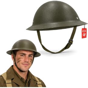 Nicky Bigs Novelties Adult WW2 Ally British Army Helmet - Lightweight Thick Plastic WW1 Reenactment Costume Hat, Olive Drab Green, Adjustable in Kuwait