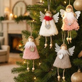 FZBNSRKO 4PCS Christmas Plush Angel,Angel Wings Christmas Ornaments,Angel Ornaments Bulk,Hanging Dolls Decor for Christmas Tree/Gift/Valentine's Day/Wedding(White,Pink,Khaki,Red) in Kuwait