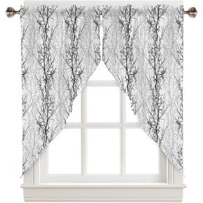 Black Grey Swag Valances for Windows 2 Pack, Pastoral Botanical Kitchen Window Curtains 36 Inch Length, Gray Branch Aesthetics Privacy Swag Curtains for Living Room/Bathroom with Rod Pocket 36"x36" in Kuwait