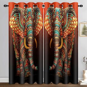 EOTDMS Mandala Elephant Printing Curtain African Wildlife Indian Animal 42"x 84" 2Panels 100% Blackout Drapes for Living Patio Door Bedroom Thermal Insulated Darkening Grommet Window Curtains CLRLEO2 in Kuwait