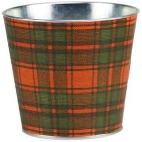 Buffalo Plaid Farmhouse Tin Pot - 5" Diameter, 4.5" Tall, Black & White Buffalo Plaid, Christmas, Home Decor, Flower Pot, Garden Decor, Festive Succulent Pot, Gift Basket, Candle Holder in Kuwait