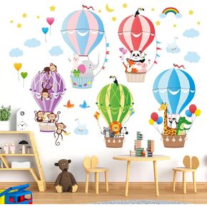 DECOWALL Hot Air Balloon Animals Wall Decals Stickers for Nursery (SG2-104) | Peel and stick removable colorful safari decor with clouds, rainbow, stars and cute creatures in kids bedrooms and playrooms. in Kuwait