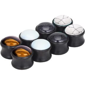 YOFANST 8pcs Natural Wood Ear Plugs Inlaid with Stone Saddle Earrings Piercing Gauges 2g-5/8 inch in Kuwait
