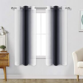 Hiasan Ombre Sheer Curtains for Living Room - Faux Linen Voile Grommet Window Curtains for Bedroom, Set of 2 Panels, 52 x 96 Inches Long, Yellow Gradient in Kuwait