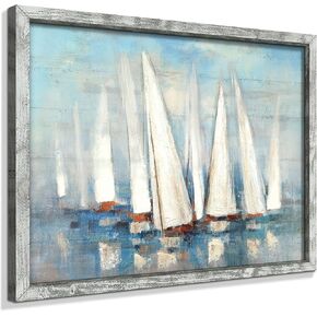 Beach Picture Wooden Artwork Framed: Coastal Wall Art Ocean Art Prints Seascape Wall Decor for Bathroom 16"x12" in Kuwait