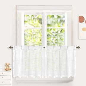 DriftAway Pinch Pleat Kitchen Curtains Linen Textured Short Linen Curtains for Small Window Bathroom Laundry Room 2 Panels Cafe Curtains Back Tabs Farmhouse Rustic Curtains 30 x 24 Inches Birch White in Kuwait