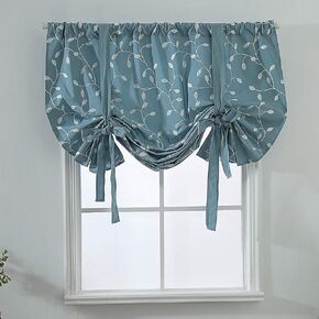 vctops Floral Embroidered Farmhouse Tie Up Shade Curtain Thermal Insulated Adjustable Balloon Curtain for Small Window Rod Pocket 1 Panel (39"x55",Floral D) in Kuwait