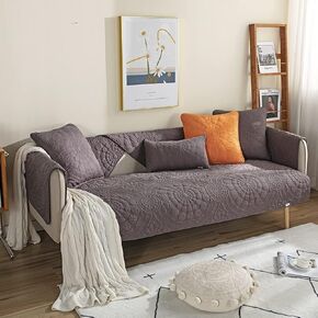 Cotton Quilted Sofa Cover Boho Circle Embroidered Sectional Couch Slipcover Solid Color Non Slip Sofa Slipcover Furniture Protector for Dogs, Pets, Children (Light Grey,35"x94") in Kuwait