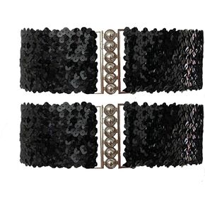 CT COTIM COYIN 2 Pack Girls Sequin Sparkly Metal Interlooking Buckles Elastic Waist Belt, Glitter Stretchy Belt for Women in Kuwait