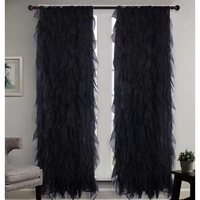 Sapphire Home Cascade Curtain Panels - Ruffled Curtains for Bedroom, Sheer Voile Panels with Vertical Ruffles, Perfect Room Decor, Lush, Pretty & Romantic, Ruffle Curtains 2 Panels, Cascade 95" Ivory in Kuwait