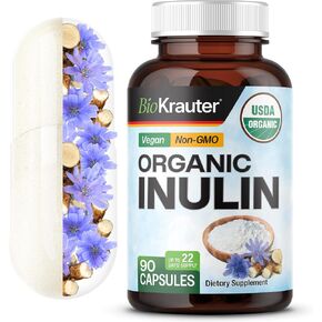Inulin Powder Capsules - Organic Fiber Supplement - 1200mg Chicory Root Fiber Pills for Digestive Support - Pure Soluble Fiber Supplements - 100 Vegan Tablets in Kuwait