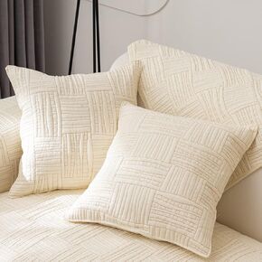 Farmhouse Couch Cover Solid Color Neutral Sofa Cover Soft Cotton Quilted Sectional Couch Covers Non Slip Washable Sofa Slipcover Furniture Protector for Living Room (Ivory D,36"x36") in Kuwait