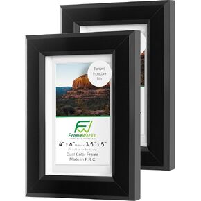 FrameWorks 2-Pack 1 3/8" Thick Black Wooden Shadow Box Picture Frames 20" x 24" with Removable White Mat to 16" x 20" Photo in Kuwait