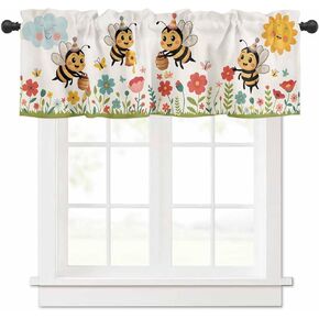Homechoid Children's Day Curtain Valance for Windows/Living Room/Kitchen/Bathroom/Farmhouse, Kid's Cartoon Sun Flower Bee Leaves Short Rod Pocket Tier Curtain Window Treatment, 1 Panel 54x18 in Kuwait