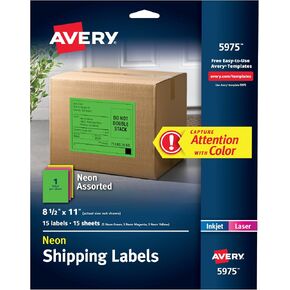 Avery Neon Shipping Labels for Laser Printers, Assorted: Green, Pink, Yellow Labels, 15 Neon Labels (5975) in Kuwait