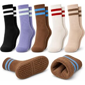 5 Pairs Yoga Socks Women's Medium Warm and shock-absorbing floor Socks Cotton Fitness Dance pilates Girl's Stockings Non slip Sports Thick sole, Multicolor in Kuwait