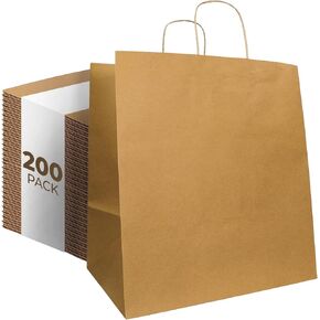 Natural 10" x 7" x 12" Tote Bags, Brown Paper Bags with Handles [Pack of 200] Recyclable Kraft Paper Gift, Food Service Bags in Kuwait