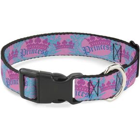 Buckle-Down Plastic Clip Collar - Crown Princess Oval Pink/Turquoise - 1/2" Wide - Fits 9-15" Neck - Large in Kuwait