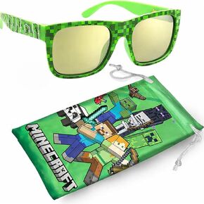 نظارات شمسية Sun-Staches Minecraft من Arkaid - نظارات Minecraft أنيقة ومريحة ومتينة للحماية من الأشعة فوق البنفسجية للأطفال مع حقيبة حمل ناعمة - هدايا Minecraft الرسمية للأولاد in Kuwait