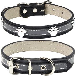 PETCARE Reflective Dog Collar with Cute Paw Rivet Studded Funny Soft PU Leather Adjustable Puppy Dog Collars for Small Medium Large Dogs Cats (Black,Small) in Kuwait