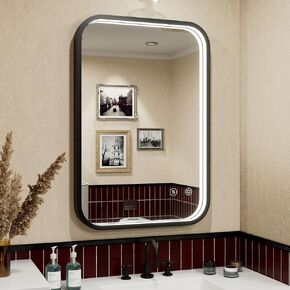 JSneijder 32x32 Inch Black LED Mirror for Bathroom, Metal Framed Bathroom Vanity Mirror with LED Lights, Wall Mounted Anti-Fog Memory Dimmable Lighted Mirror for Wall(Horizontal/Vertical) in Kuwait