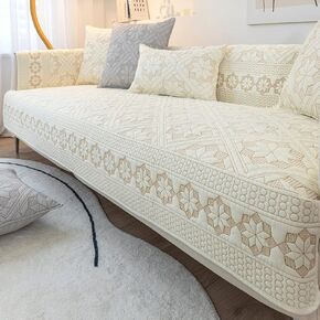 vctops Embroidery Cotton Sofa Cover Geometric Quilted Sectional Couch Covers Washable Soft Sofa Slipcover for Dogs Cats Pet Love Seat Recliner Leather L Shaped, Armrest Backrest Cover (Cream,28"x28") in Kuwait