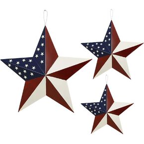 2pcs Patriotic Metal Barn Star Outdoor Indoor Hanging Wall Decor Star Ornaments 4th of July Decoration Country Style (12"-A&B) in Kuwait