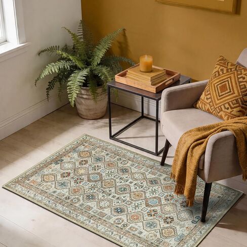 Keen Home Design Machine Washable Area Rugs with Non-Slip Backing, Ideal for Hallway, Living Room, Bedroom, Kitchen and Laundry Room, Vintage Moroccan and Low Pile Rug (2' x 3') in Kuwait
