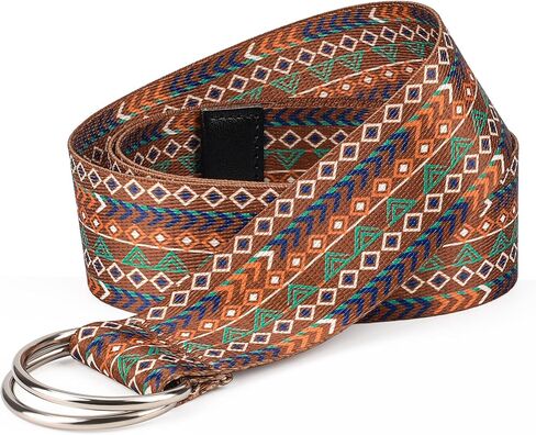 NVKIC Women's Web Belt with Double D-ring Buckles 1.5" Wide Vintage Coloful Printed Adjustable Casual Jeans Belts in Kuwait