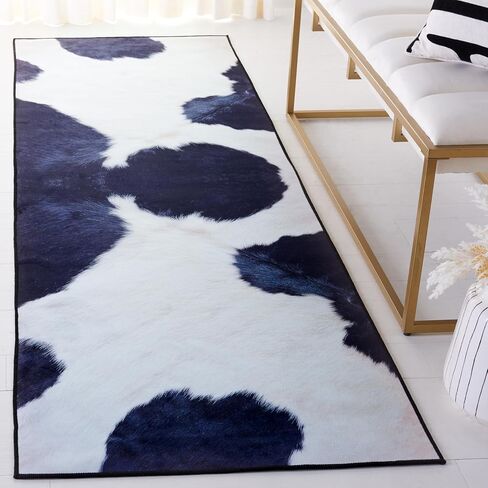 سجادة SAFAVIEH Faux Hide Collection - 10.16 سم × 15.24 سم، عاجي وأزرق داكن، لا يتساقط ويسهل العناية بها، يمكن غسلها في الغسالة، مثالية للمناطق ذات حركة المرور العالية في المدخل، وغرفة المعيشة، وغرفة النوم (FAH548A) in Kuwait