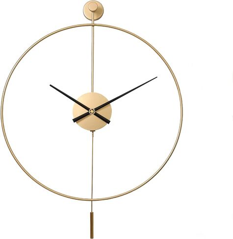 SHISEDECO Classical Large Modern Round Minimalist Wall Clock with Swing Pendulum, Non-Ticking Silent Metal Decorative Creative Art Clocks for Home, Living Room, Bedroom, Study, Office (24", Black) in Kuwait