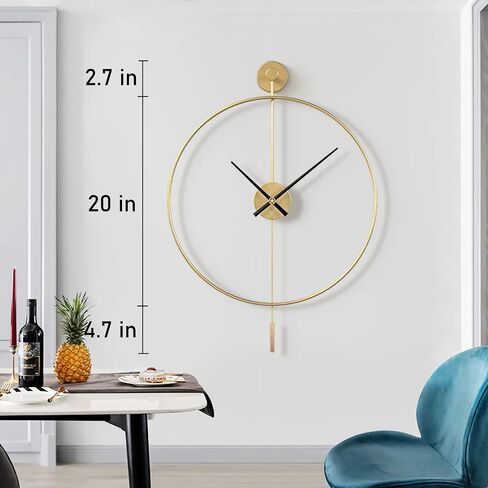 SHISEDECO Classical Large Modern Round Minimalist Wall Clock with Swing Pendulum, Non-Ticking Silent Metal Decorative Creative Art Clocks for Home, Living Room, Bedroom, Study, Office (24", Black) in Kuwait