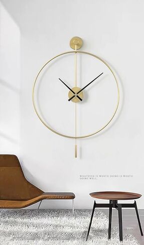 SHISEDECO Classical Large Modern Round Minimalist Wall Clock with Swing Pendulum, Non-Ticking Silent Metal Decorative Creative Art Clocks for Home, Living Room, Bedroom, Study, Office (24", Black) in Kuwait