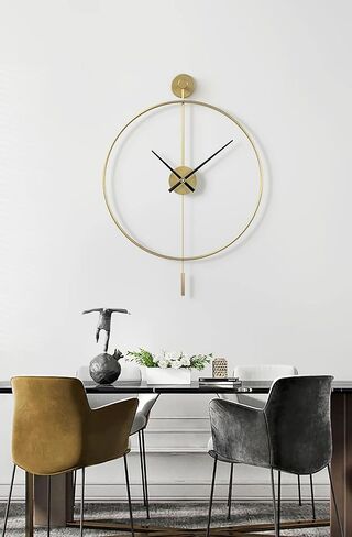 SHISEDECO Classical Large Modern Round Minimalist Wall Clock with Swing Pendulum, Non-Ticking Silent Metal Decorative Creative Art Clocks for Home, Living Room, Bedroom, Study, Office (24", Black) in Kuwait
