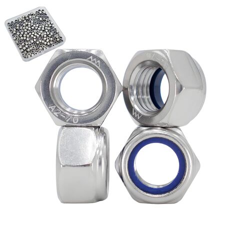 M5x0.8mm Nylon Insert Hex Lock Nuts 100 Pack 304 Stainless Steel DIN985 Self-Locking Nylon Lock Nuts Plain Finish for Industrial Construction Fasteners in Kuwait