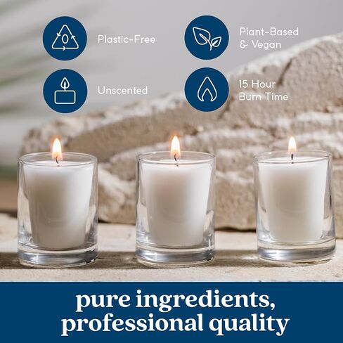 Paraffin-Free Votive Candles, Made from Vegan Palm Wax and Clean-Burning and All-Natural Votive White Candles, 15-Hour Burn Time (32 Unscented Small Candles) in Kuwait