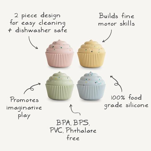 mushie Silicone Mix and Match Cupcake Toy 4 Pack | Mold Free in Kuwait