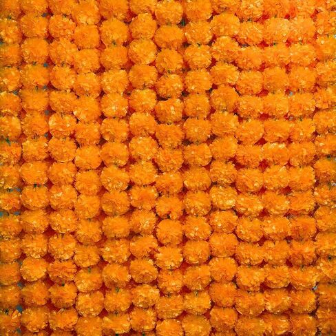 5Pcs Marigold Garland for Decoration, 5 Feet Artificial Marigold Flowers Diwali Decorations for Home, Yellow Artificial Marigold Heads for Diwali Party,Indian Weddings, Halloween,Wreath in Kuwait