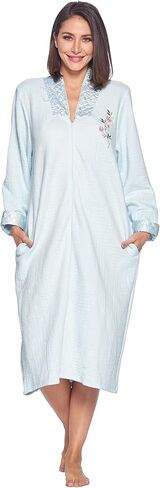 Casual Nights Women's Floral Quilted Long Sleeve Zip Up House Dress Robe in Kuwait