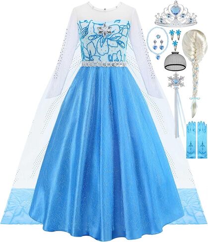 iTVTi Princess Dress Queen Costume Halloween Cosplay Dress Up for Little Girls Blue in Kuwait