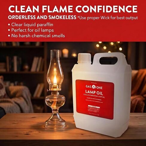 Gas One Liquid Paraffin Lamp Oil – 32oz (950mL) Clear Oil Lamp – Multifunctional Lamp Oil Smokeless Odorless Indoor Ideal for Lamps, Lanterns, Tiki Torch – Superior Seal and Safe Packaging in Kuwait