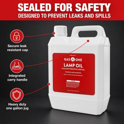 Gas One Liquid Paraffin Lamp Oil – 32oz (950mL) Clear Oil Lamp – Multifunctional Lamp Oil Smokeless Odorless Indoor Ideal for Lamps, Lanterns, Tiki Torch – Superior Seal and Safe Packaging in Kuwait