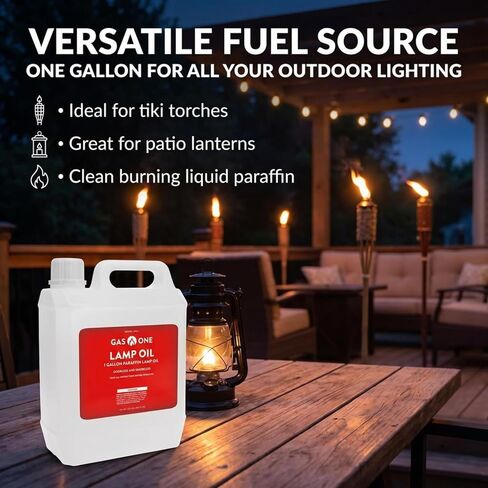 Gas One Liquid Paraffin Lamp Oil – 32oz (950mL) Clear Oil Lamp – Multifunctional Lamp Oil Smokeless Odorless Indoor Ideal for Lamps, Lanterns, Tiki Torch – Superior Seal and Safe Packaging in Kuwait