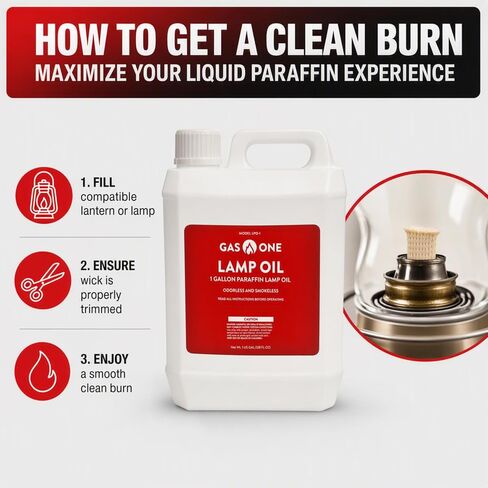 Gas One Liquid Paraffin Lamp Oil – 32oz (950mL) Clear Oil Lamp – Multifunctional Lamp Oil Smokeless Odorless Indoor Ideal for Lamps, Lanterns, Tiki Torch – Superior Seal and Safe Packaging in Kuwait
