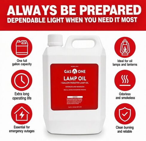 Gas One Liquid Paraffin Lamp Oil – 32oz (950mL) Clear Oil Lamp – Multifunctional Lamp Oil Smokeless Odorless Indoor Ideal for Lamps, Lanterns, Tiki Torch – Superior Seal and Safe Packaging in Kuwait