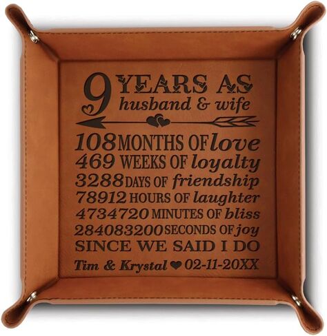 Bella Busta-9 Years as Husband and Wife- Leather is The Contemporary Modern 9th Anniversary -Engraved Leatherette Tray (Rawhide) in Kuwait