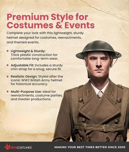 Nicky Bigs Novelties Adult WW2 Ally British Army Helmet - Lightweight Thick Plastic WW1 Reenactment Costume Hat, Olive Drab Green, Adjustable in Kuwait